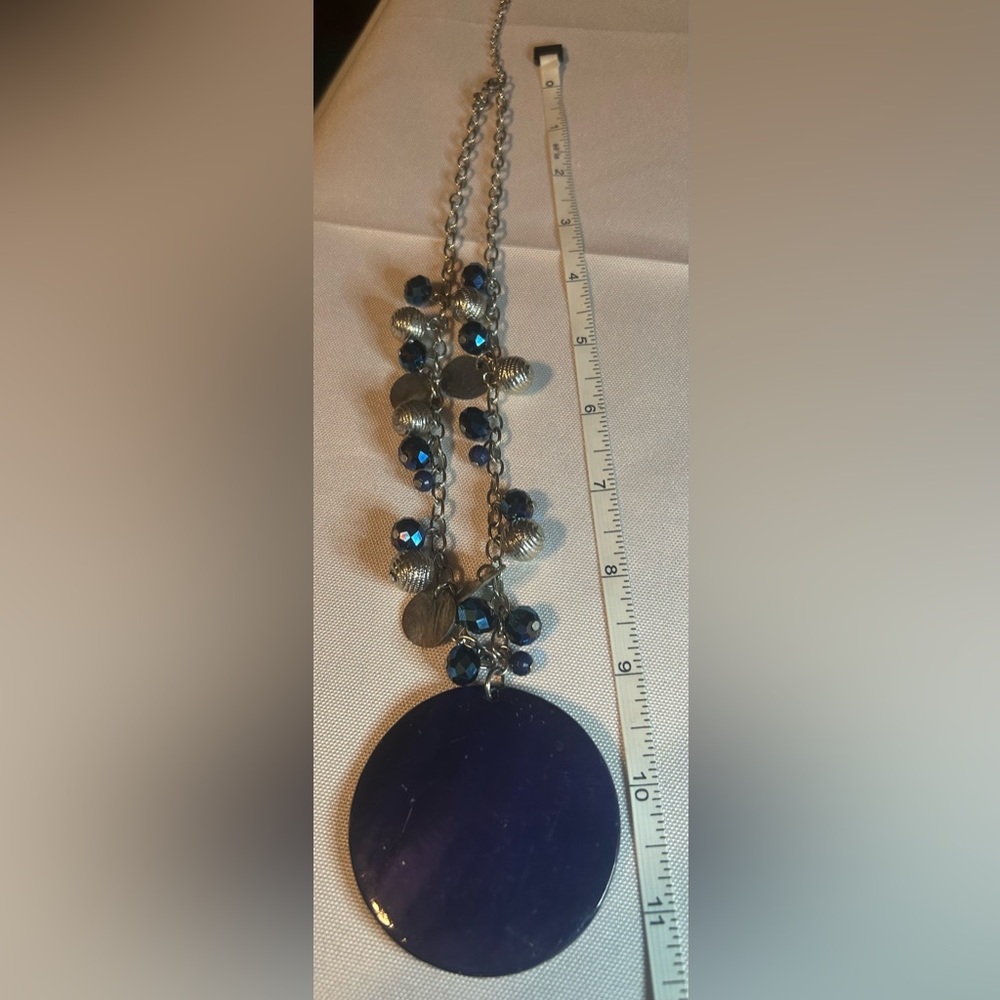 Women’s Blue/Purple Bead and Disc Statement Necklace - Picture 3 of 4